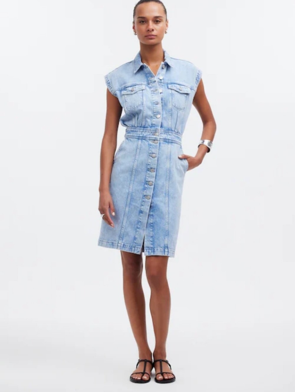 NEW Madewell Cap Sleeve Blue Denim Dress Size 2 Pockets